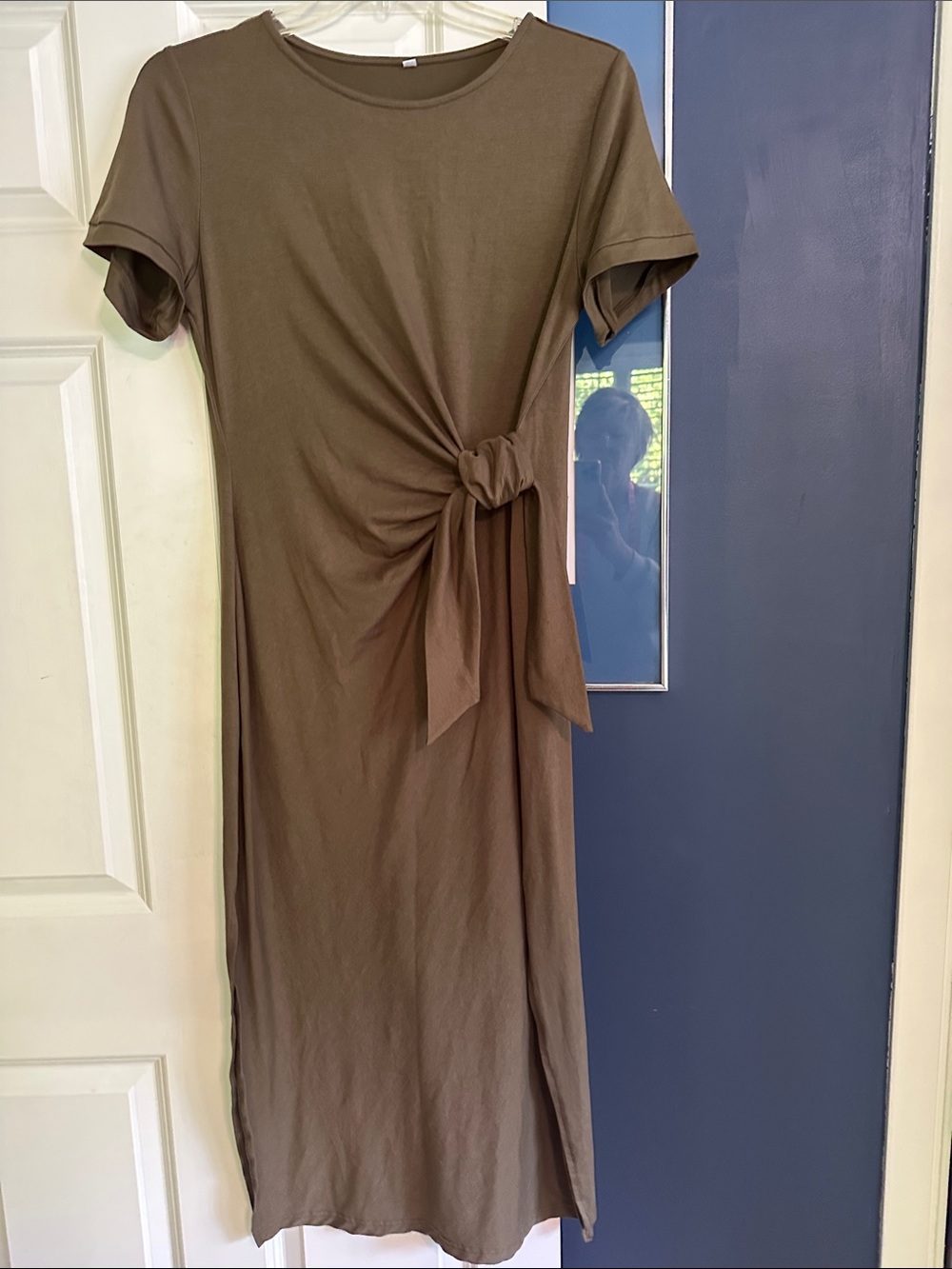 Women's Olive Green Knot-Front Midi Dress